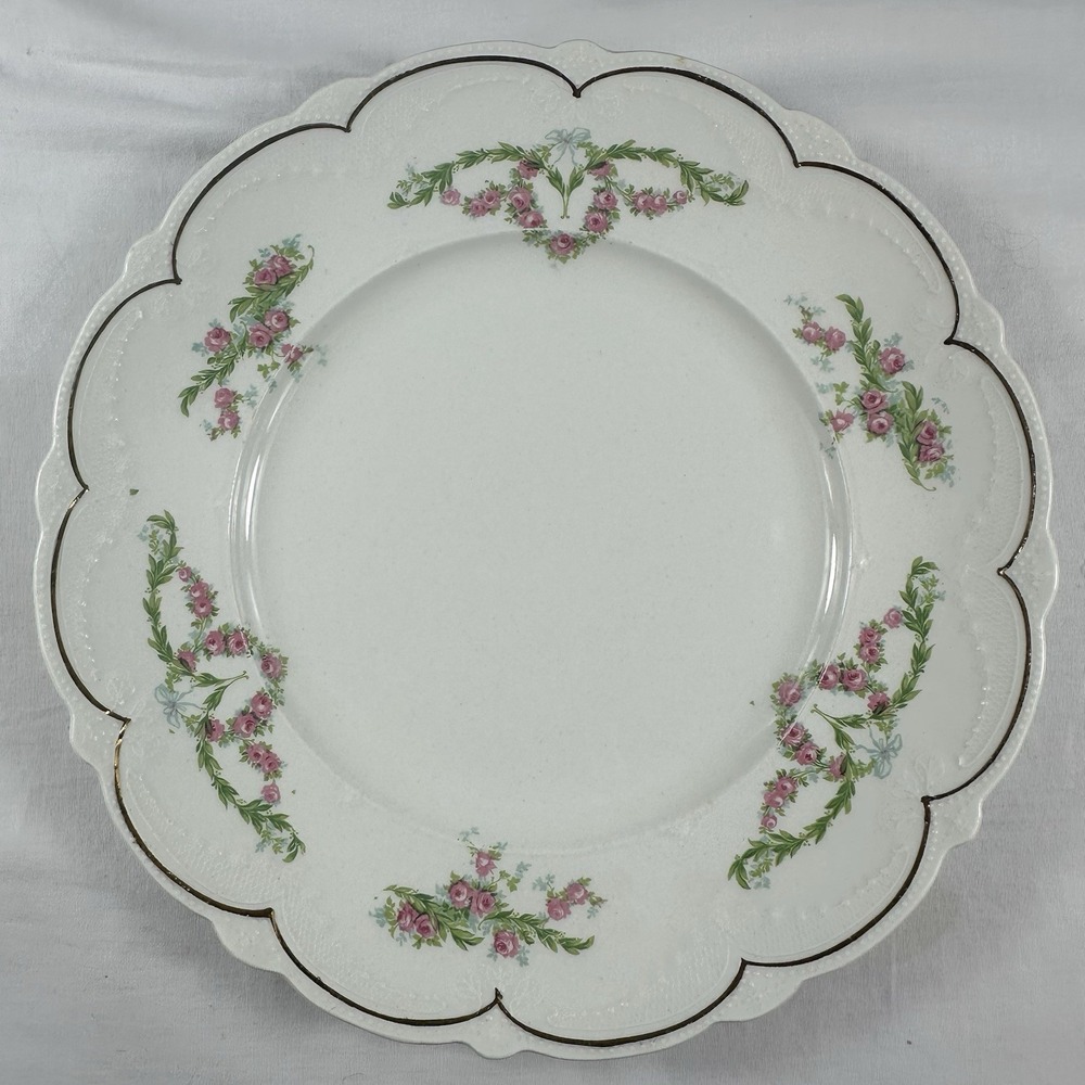 Set of 4 Antique Wood & Son Pink Rose Swag Plates English Ironstone Victorian